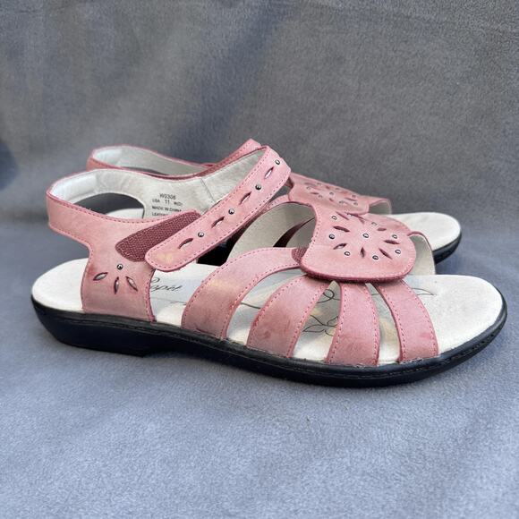Propet Sandals Womens Size 11 Pink Leather Adjustable Slingback Wide D W0306 - Picture 1 of 10